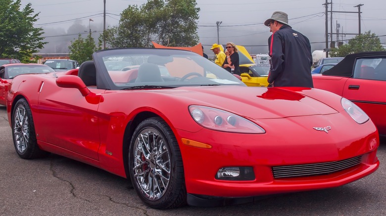 Red 2008 Corvette C6 convertible parked