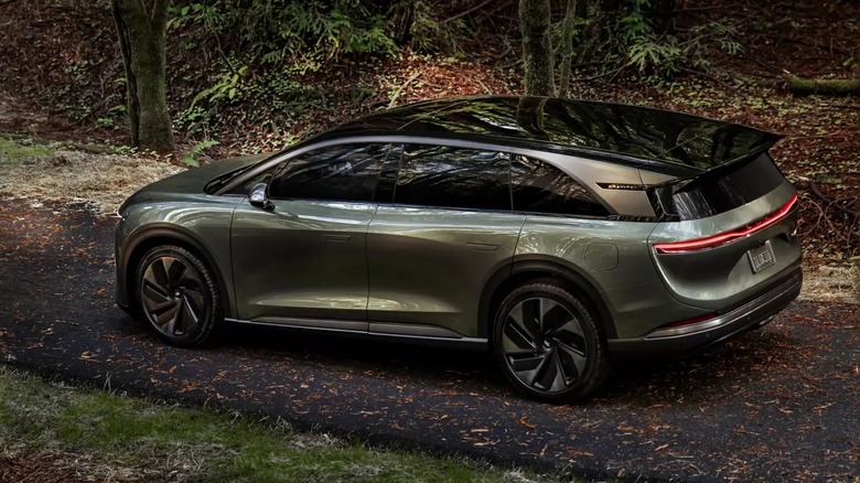 The Lucid Gravity electric SUV in the woods