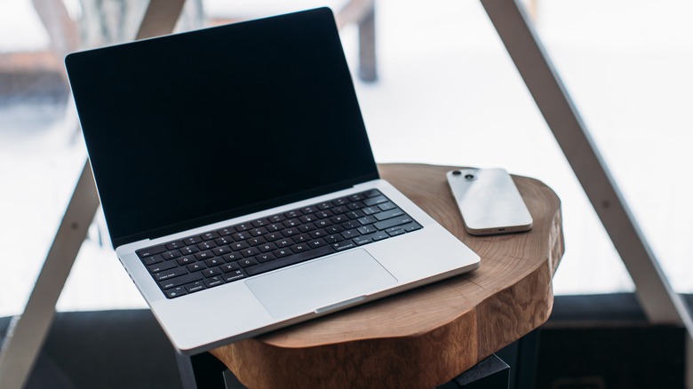 MacBook on a coffee table