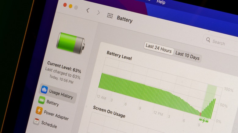 Mac Battery section of the System Settings