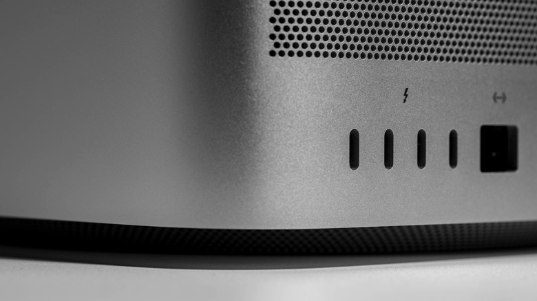 Close-up of Mac mini ports