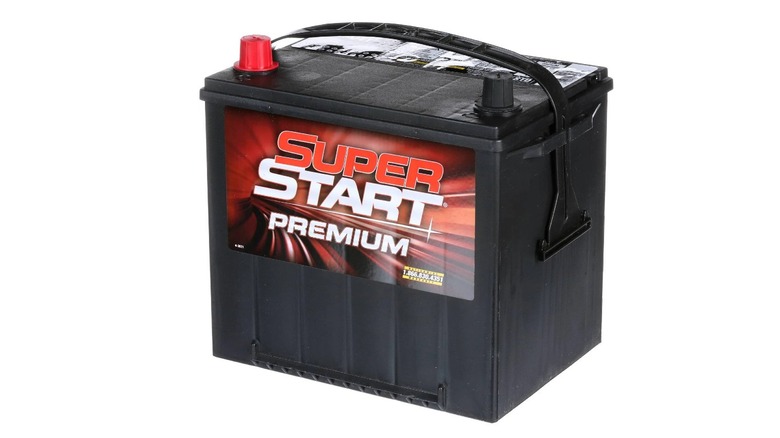 A super start premium battery on a white background