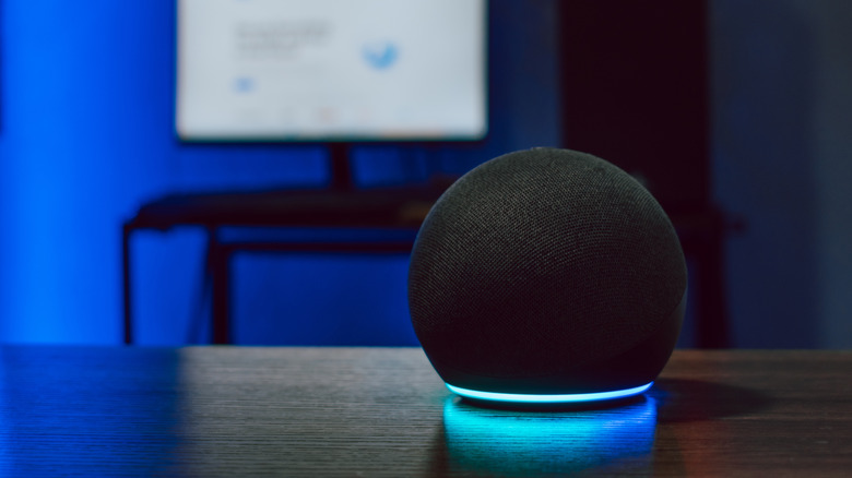 A smart speaker on a desk