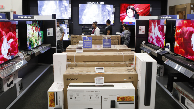 TV section of electronics store interior