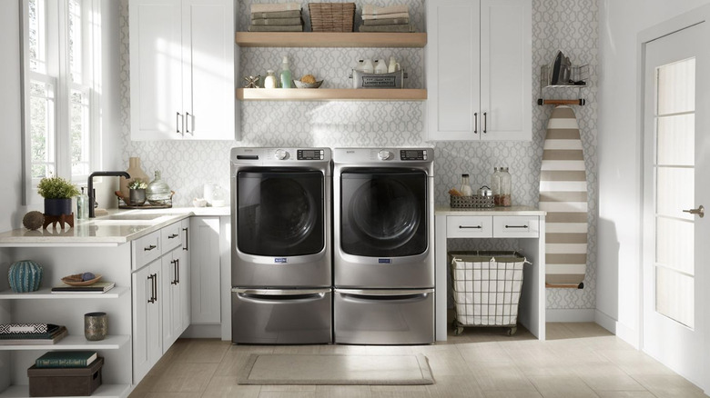 A Maytag washer and dryer side by side