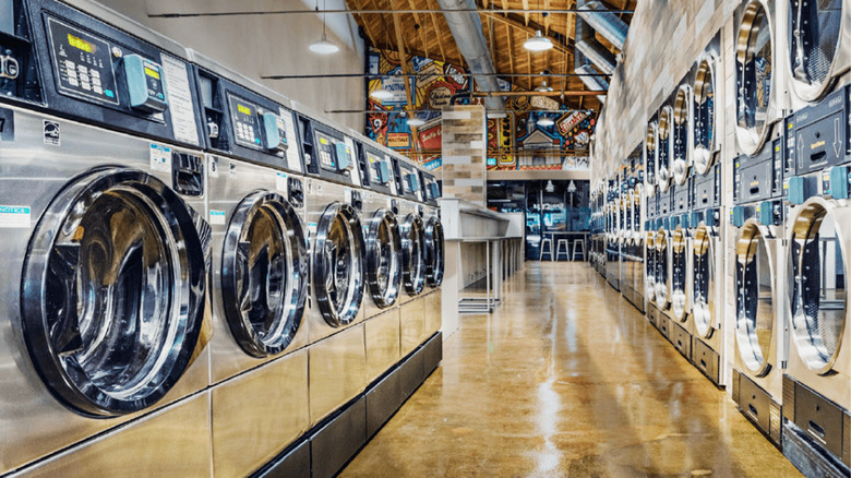 A row of Speed Queen washers and dryers