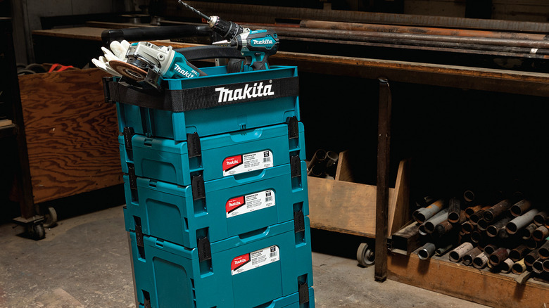 Makita MakPac stack in workshop