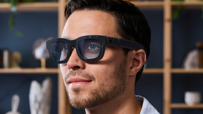 person wearing Orion glasses