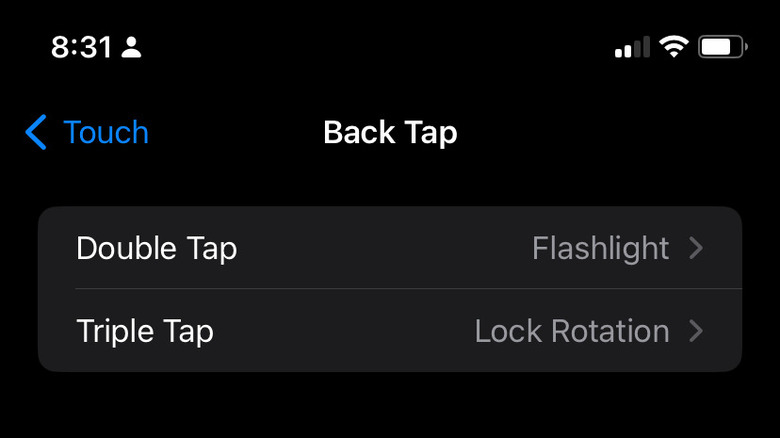 Back Tap gesture settings