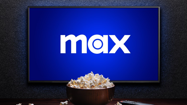 Max logo on TV with popcorn in front