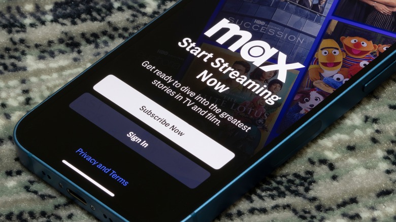 HBO Max streaming login page on phone