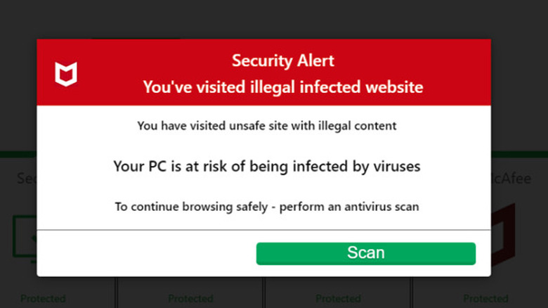 Fake McAfee security alert pop-up