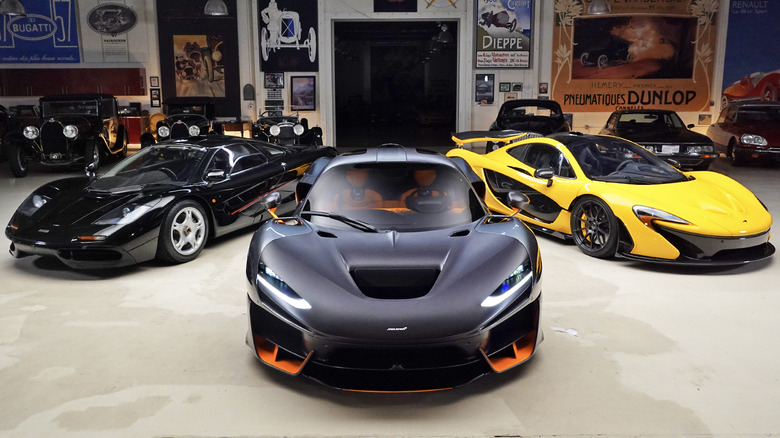 McLaren W1 flanked by F1 and P1 at Jay Leno's Garage