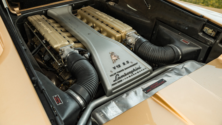 The 6.0-liter V12 inside the Lamborghini Diablo.