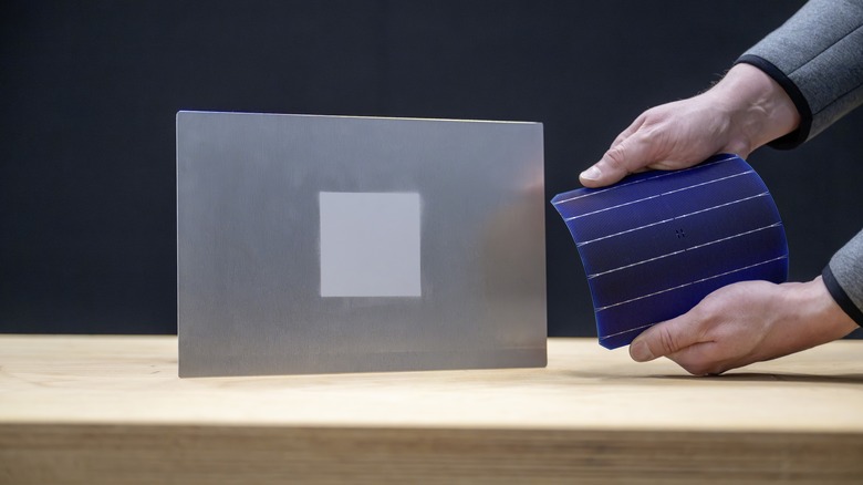 Mercedes-Benz showcasing an early prototype of thin solar panels that may be used in future EVs