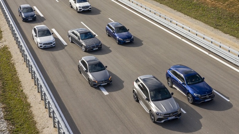 Mercedes-Benz cars on highway