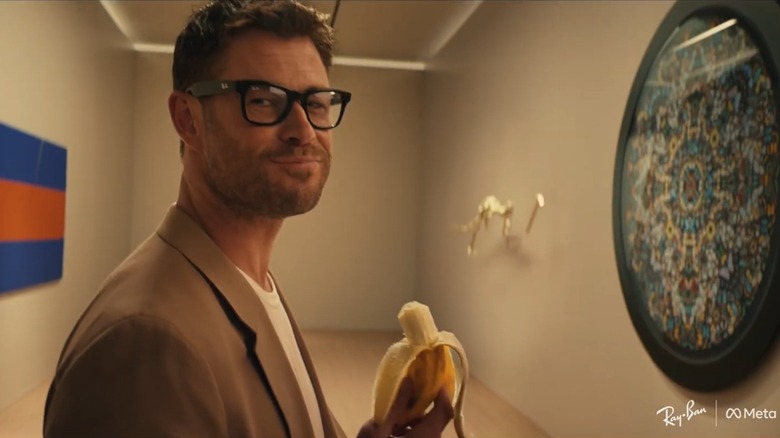 Chris Hemsworth Eating A Banana In Ray-Ban Meta Glasses Super Bowl Ad