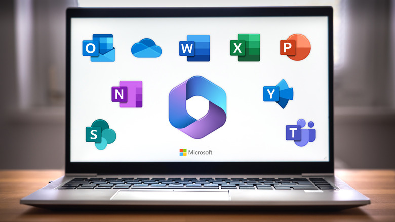 Microsoft app icons on laptop screen