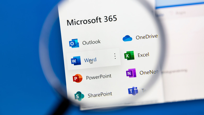 Microsoft 365 apps with magnifying glass over them