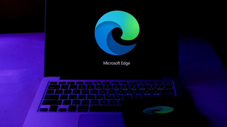 Microsoft Edge logo on a laptop.