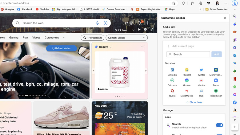 Sidebar in Edge browser 