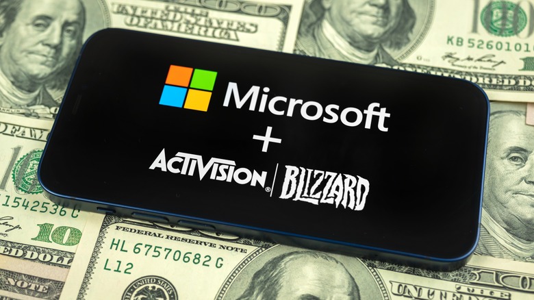 Microsoft and Activision logo on phone