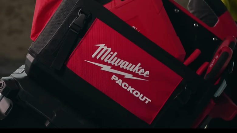 A Milwaukee Packout tool box being wheeled.