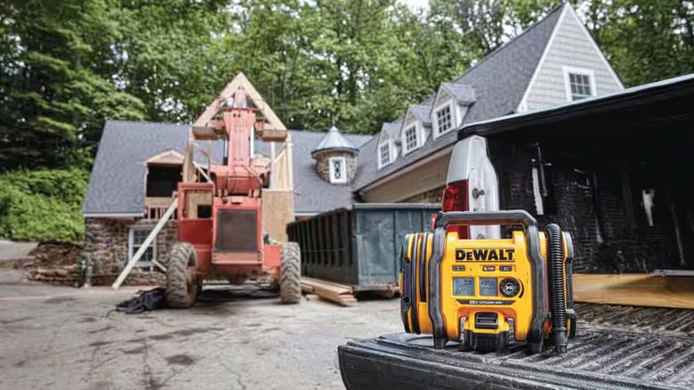 DeWalt inflator on a truck tailgate