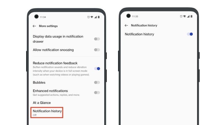 Android notification history