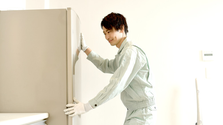 A male worker checking a refrigerator