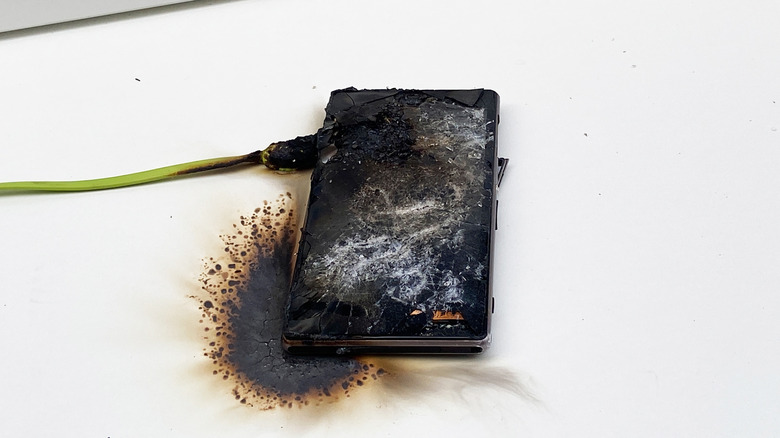 Burnt phone on charger