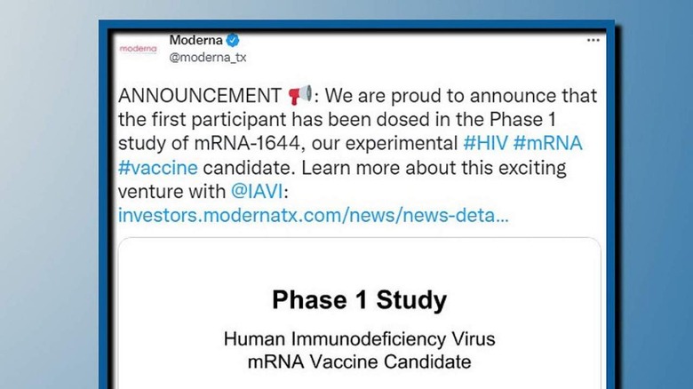 Moderna's HIV vaccine announcement tweet