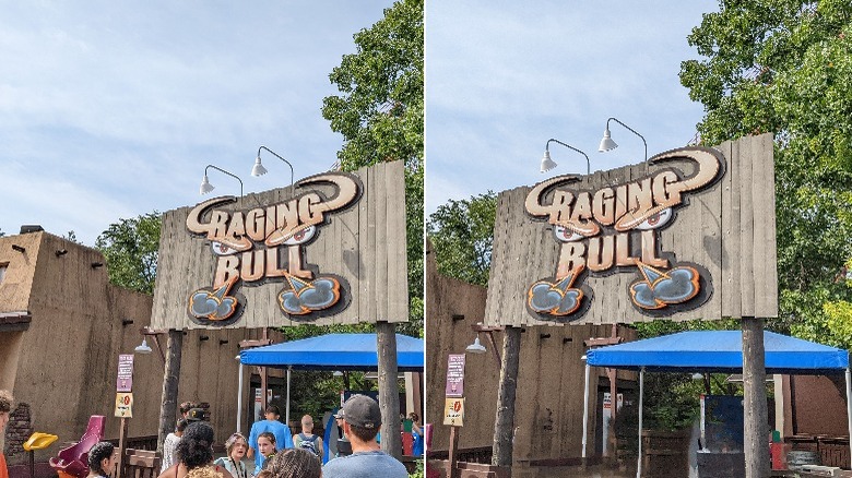 two photos of the Raging Bull