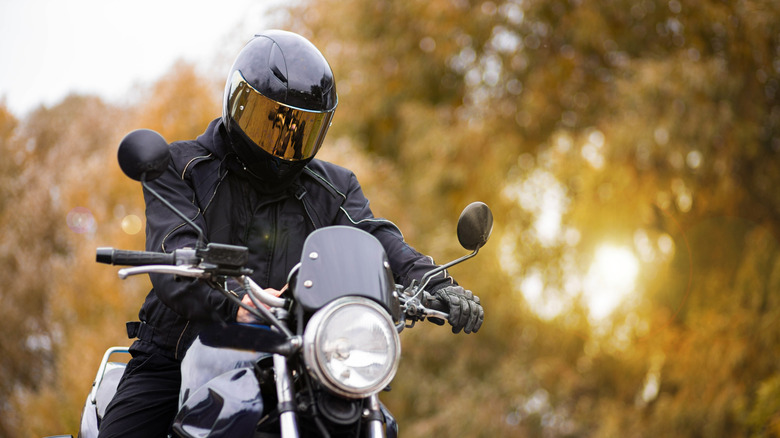 Motorcyclist in gear and helmet