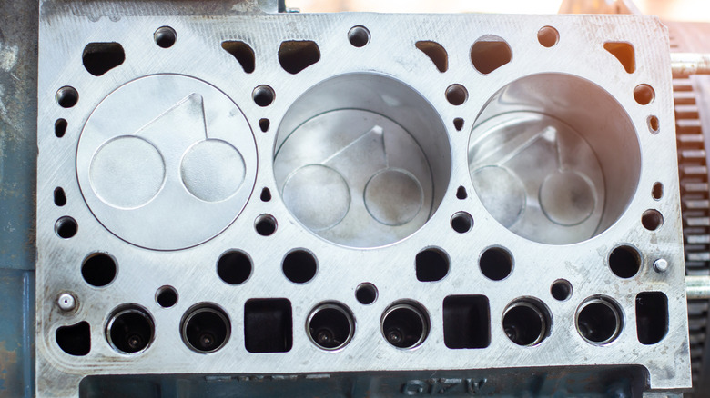 Close image of a triple cylinder engine head