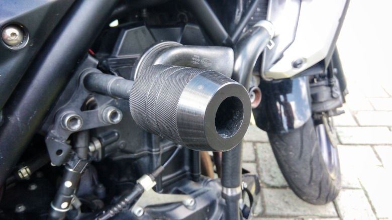 close up of motorcycle frame slider