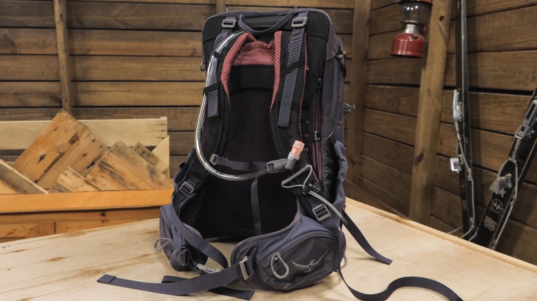 Backpack on wood table