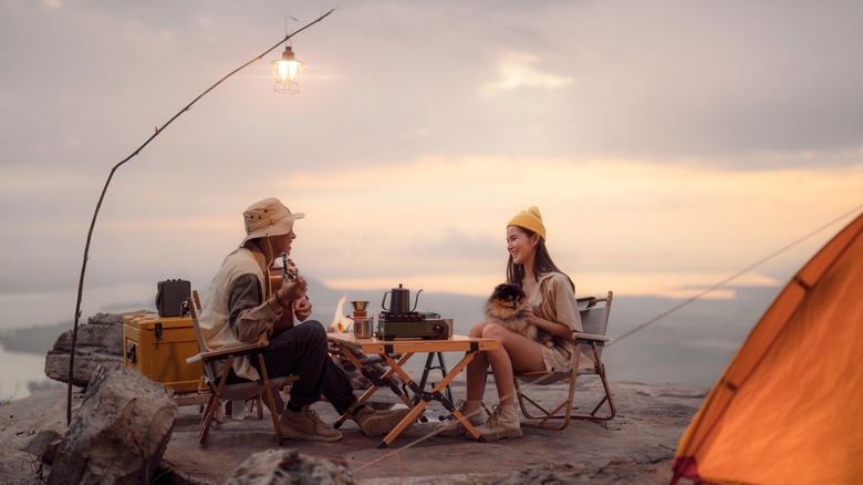 Couple sitting outside