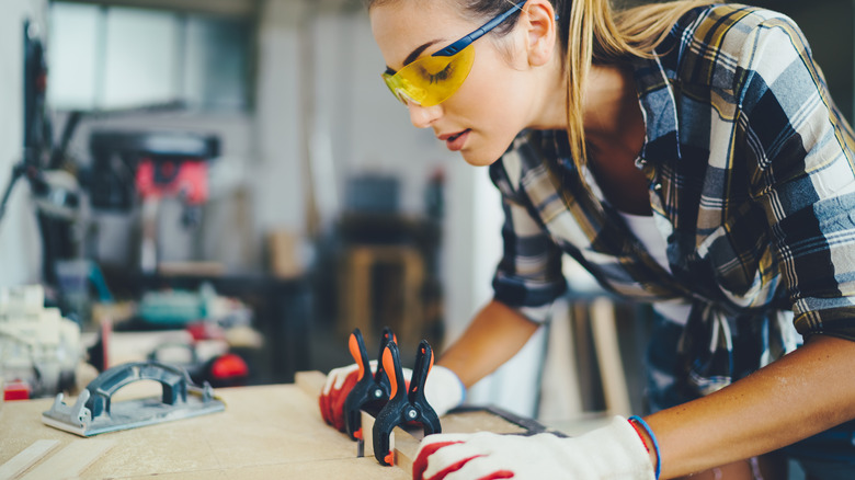 person using eye protection