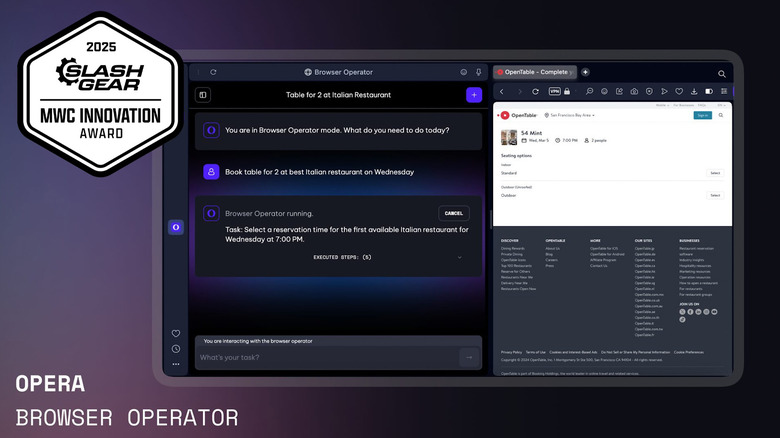 Opera's Browser Operator agent in action