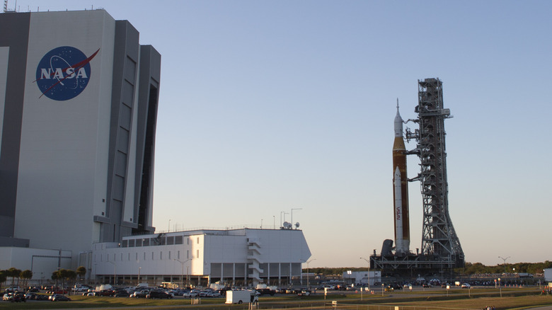 SLS outside NASA building