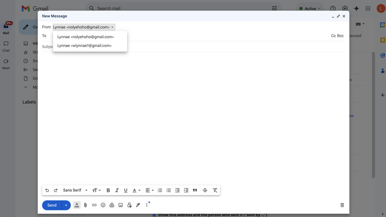 Composing message in Gmail and selecting email address