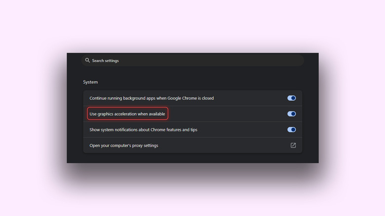 Option to enable graphics acceleration in Google Chrome