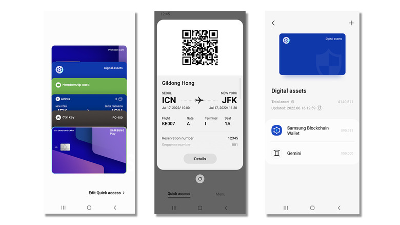 Samsung Wallet cards boarding pass cryptocurrency