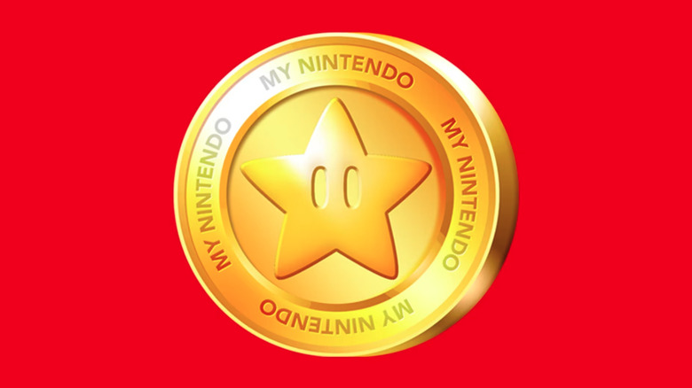 Nintendo Gold Point coin on red background