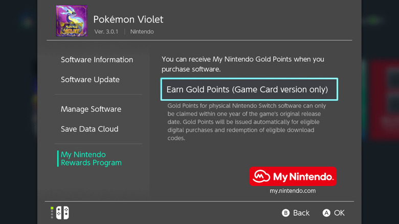 Pokémon Violet software menu