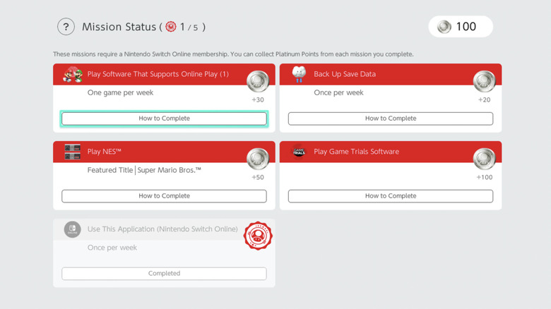 A list of Nintendo Switch Online missions