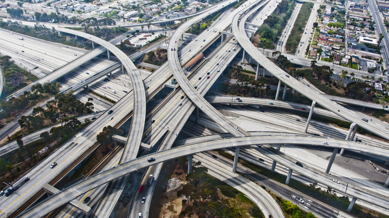 Los Angeles freeway intersection shown from above