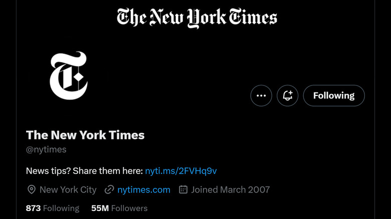 A screenshot of the unverified but official NYT account