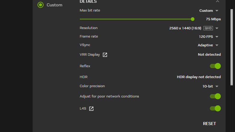 Streaming quality settings in Nvidia GeForce Now